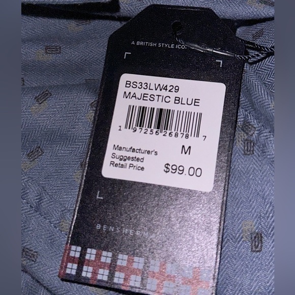 NWT- Ben Sherman- Herringbone Majestic Blue Long-Sleeve- Sz M- $99 MSRP 🤩 👔 - Picture 4 of 4